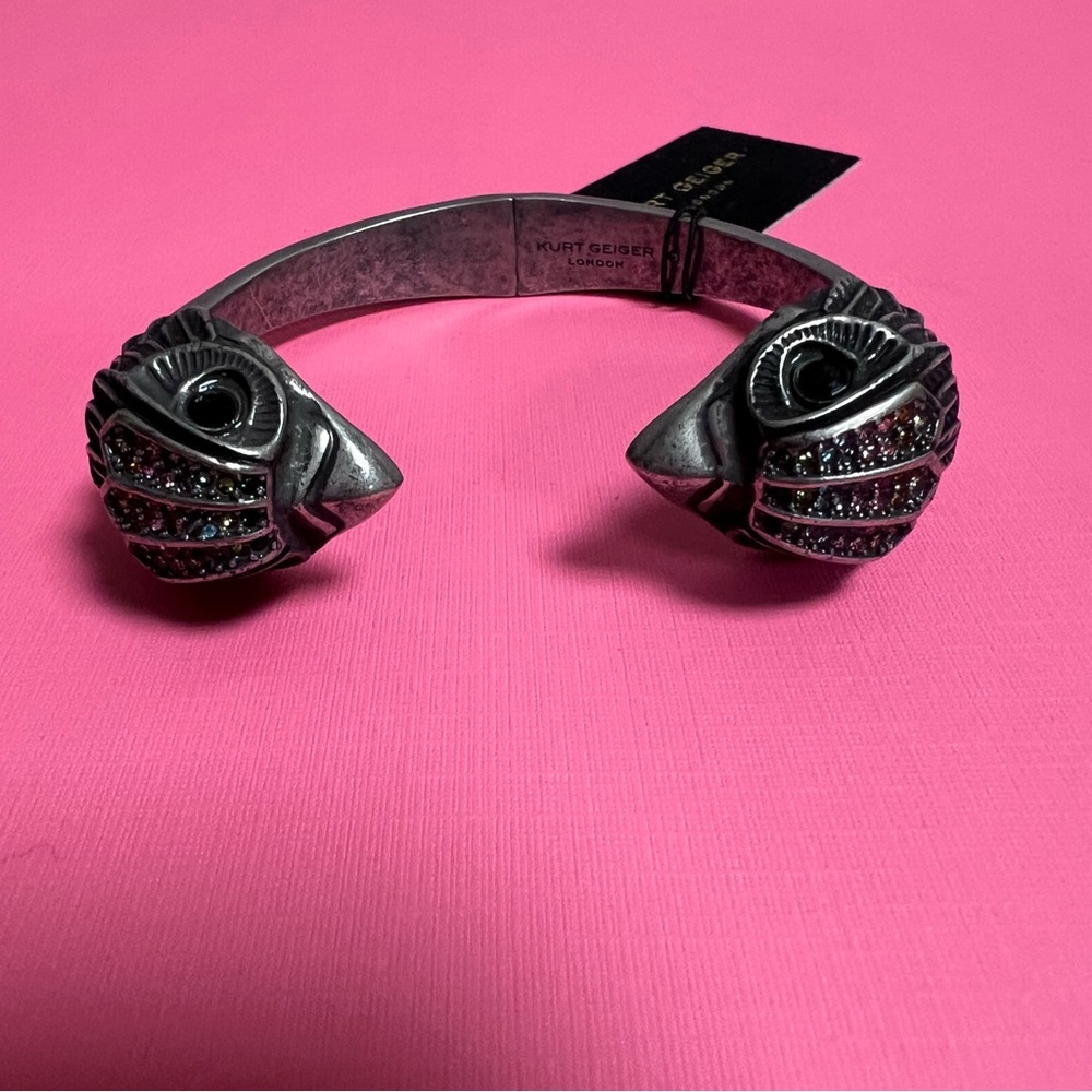 Kurt Geiger Eagle Head Hinge Bangle Bracelet Black/Silver NWT